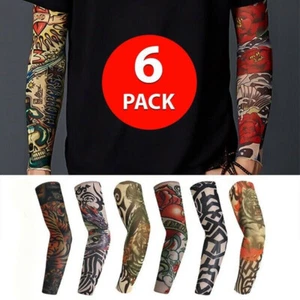 6 Pcs Tattoo Sleeves Unisex Mens Women Nylon Temporary Fake Full Arm Stockings - Picture 1 of 5