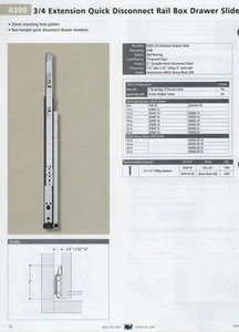 K&V #8300B-12" DRAWER SLIDES, 3/4 EXTENSION, 75 POUNDS CAPACITY, WITH SCREWS - Picture 1 of 1