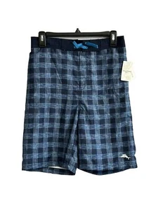 NWT Tommy Bahama Boys Plaid Elastic Waist Swim Trunks Board Shorts Navy Large - Picture 1 of 10