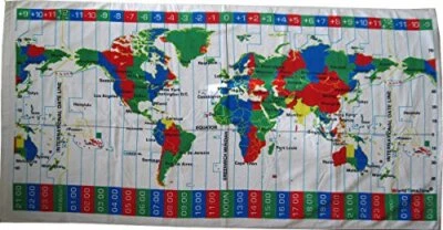 Toalla de playa de terciopelo color blanco World Time Zones 30x60 pulgadas Foto 1 de 4