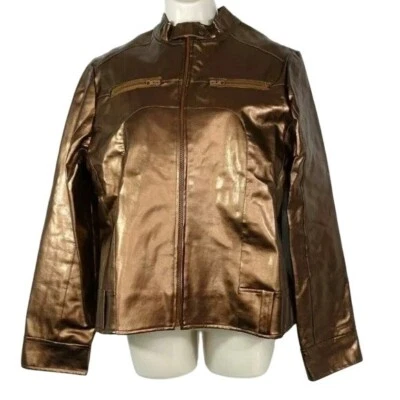 Chaqueta De Colección Metro Wear Cremallera Completa Mujer Talla M Marrón Cobre Imitación Cuero Vegano  Foto 1 de 4