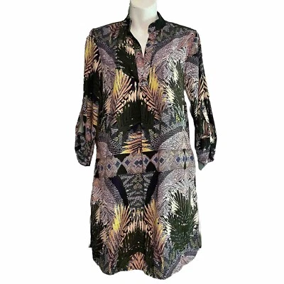 W118 Walter Baker Mini Camisa Vestido Talla 8 Mujer Tropical Palma Preppy Cambio Nuevo Foto 1 de 4