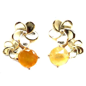 925 Sterling Silver 6 MM. Yellow Sapphire Earrings 18K Gold Plated - Picture 1 of 4