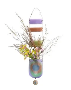 Higgins Studio Fused Art Glass Modern Hanging Planter or Wall Pocket, Signed - Picture 1 of 4