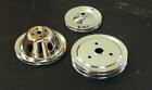 Chrome Small Block Chevy 1/2/1 Groove Power Steering SWP Crankshaft Pulley Set