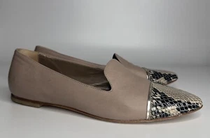 AGL Nude Leather & Snake Skin Cap-Toe Smoking Loafer SZ 7 - Picture 1 of 12