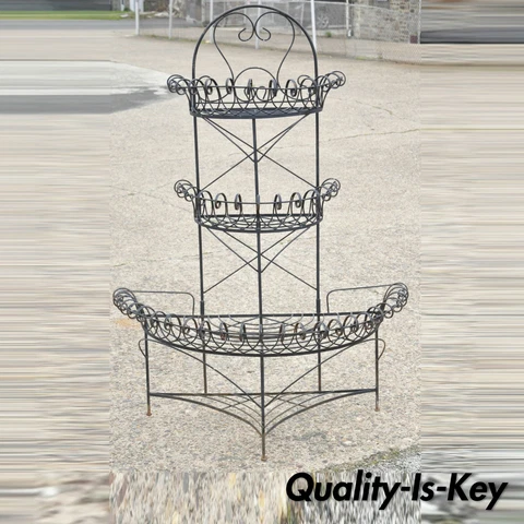 Antique French Victorian Iron Wire Scrolling 3 Tier Garden Demilune Planter Cover