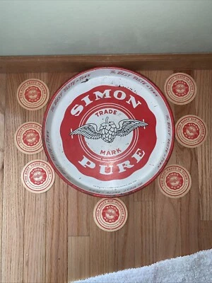 SIMON PURE BEER-ALE TRAY. 13 INCH METAL TRAY. BUFFALO NEW YORK W/ 7 Coasters - Image 1 of 4