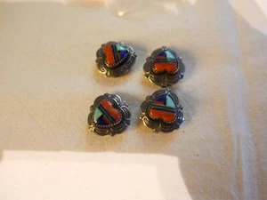 VINTAGE SET OF 4 STERLING SILVER SOUTHWESTERN NAVAJO HEART BUTTON COVERS - Picture 1 of 6