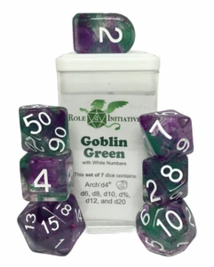Goblin Green | 7-Dice Set Purple & Green Glitter Role4Initiative - Picture 1 of 1