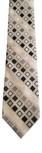 Gatsby Long 100% Silk Gold Gray Black Handmade Geometric Print Men's Neck Tie  - Picture 1 of 4