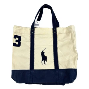 *KLEINER DEFEKT* Polo Ralph Lauren 2-Tone Big Pony Canvas Tote Bag - Creme/Marine - - Bild 1 von 6