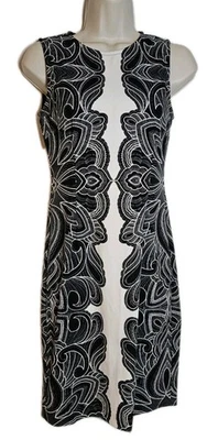 Boston Proper Shift Sleeveless Dress Womens Size 0 White Black Floral Stretchy  - Image 1 of 4