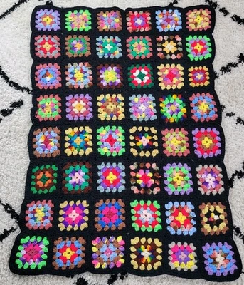 Granny Square Afghan 47"x35" Handmade Vtg Colorful Lap Blanket Throw Wheelchair - Image 1 of 4