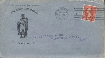 Advertising Cover New York NY  Continental Tobacco Co. Tobacco Wholesaler 1902 - Image 1 of 2