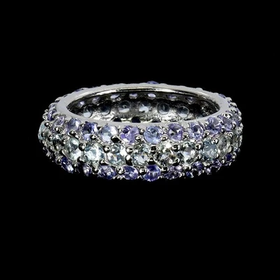 925 Sterling Silver Ring Round Aquamarine Tanzanite Gemstone Jewelry Size 7.5 - Image 1 of 4