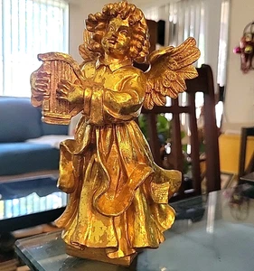 Italienische Fontanini Stil Engel Figur spielen Harfe Entsorgen Harz Antik Gold - Bild 1 von 8