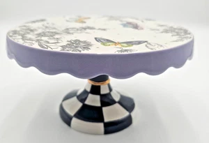 MacKenzie-Childs Butterfly Toile Small Ceramic Pedestal Platter - Picture 1 of 5