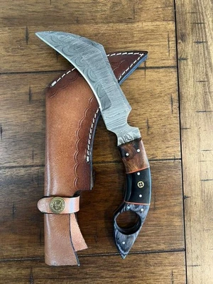 CARAMBITO DAMASCO HECHO A MANO PERSONALIZADO CON MANGO MICARTA Y FUNDA DE CUERO PREMIUM Foto 1 de 4