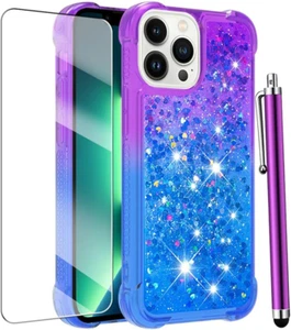 iPhone 13 Pro Max Case Quicksand Soft TPU/ Screen Protector Cover Blue Purple - Picture 1 of 8