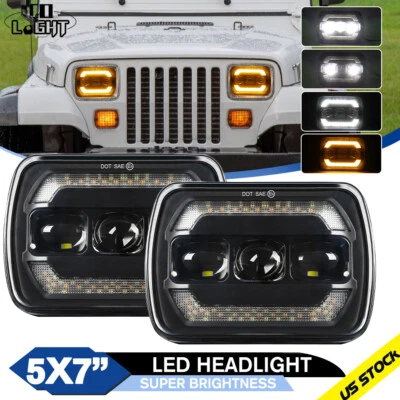 一对 5x7 英寸 7x6 LED 车头灯适用于吉普 84 - 2001 切诺基 XJ /适用于 86 - 1995 牧马人 — 第 1/4 张图片