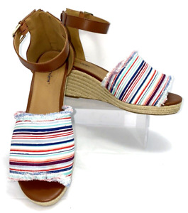 Comfort View JOURNEE Striped Womens Espadrilles Ankle Strap Shoe 10WW Multicolor