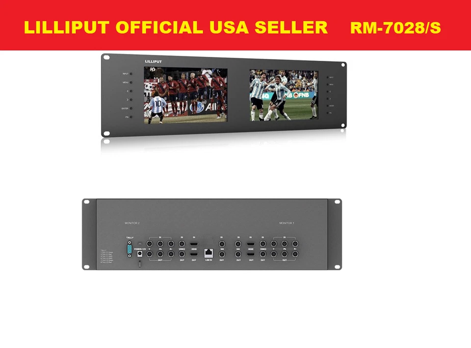 Lilliput Dual 7" RM-7028S 3G-SDI HDMI 3RU Rack Monitor for Live Broadcast +TALLY - Image 1 of 4