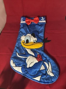HTF Disney Parks Donald Duck Plush 3D Christmas Stocking Blue with Red Bow 20" - Picture 1 of 14