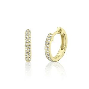 Diamante Pave Stretto Orecchini 14K Oro Giallo Naturale Piccolo Cerchio 0.12CT - Foto 1 di 2