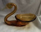 Mid Century Amber Color Glass Elegant Swan Candy Nut Dish Vintage