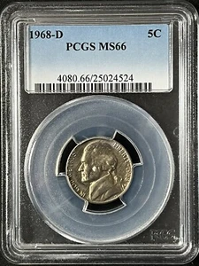 1968-D 5C Jefferson Nickel PCGS MS66 25024524 - Picture 1 of 2