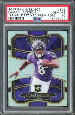 Ravens Lamar Jackson 2017 Panini NFL Draft XRC Prizm #305 Card Grade 10 PSA Slab - Image 1 of 2