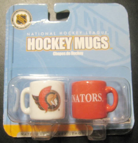 OTTAWA SENATORS NHL HOCKEY 2 OLD MINI MUGS RED AND WHITE NEW STILL SEALED Cover