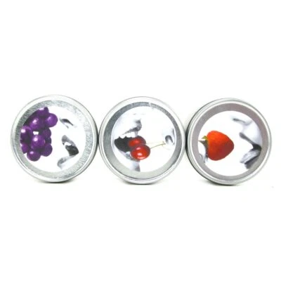 Earthly Body Edible Massage Oil Candle Sampler Cherry Grape Strawberry Flavored - Image 1 of 4