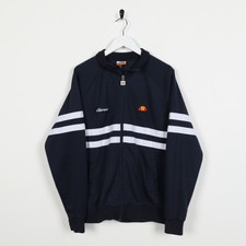 Vintage ELLESSE Small Logo Zip Up Sweatshirt Jumper Navy Blue | Small S