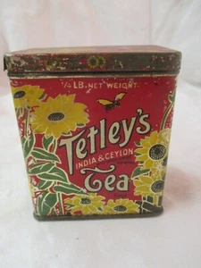 Antique England Tetley's Tea Tin Box Sunflower Brand - Picture 1 of 7