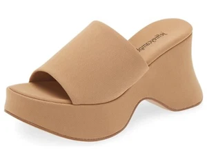 Jeffrey Campbell 6Teen-2 Beige Mesh Slip On Open Toe Chunky Wedge Heeled Sandals - Picture 1 of 5
