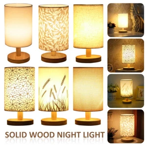 Modern Wooden Table Lamp LED Linen Night Light USB Powered Bedside Lamp JuxGH៚ - Picture 1 of 30