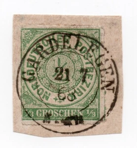 1868 - Alte Staaten, Norddeutschland - 1/3 g. grün gebraucht auf Fragment - Bild 1 von 1