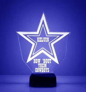 Dallas Cowboys Star, Personalized FREE, LED Night Light Lamp, w/Remote Control - Picture 1 of 8