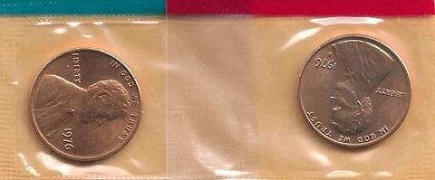 1976-P&D UNCIRCULATED LINCOLN MEMORIAL CENT IN MINT SET CELLO (2 COINS) Cover