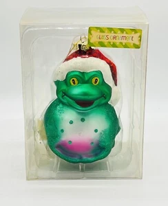 Rana di vetro nel cappello di Babbo Natale ornamento natalizio grande 5" rospo da appendere glitter - Foto 1 di 10