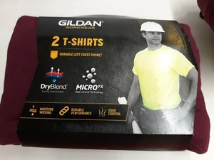 Gildan Workwear 2-Pack Pocket T-Shirts Mens Sz 3X Dryblend/Micro FX-Maroon NWT - Picture 1 of 4