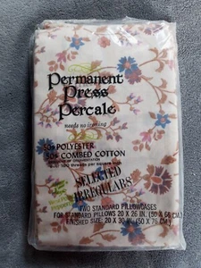 Vtg Permanent Press Percale New Old Stock Sealed Pair of Standard Pillowcases - Picture 1 of 5