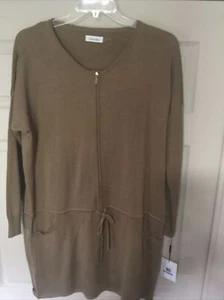 Calvin Klein Knit XL TAUPE SWEATER DRESS GOLD ZIPPERED PLUS OVERSIZED NEW - Picture 1 of 12