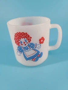 Raggedy Ann and Andy Vintage Milk Glass Coffee Cup Mug By Glasbake Annabelle - Picture 1 of 4
