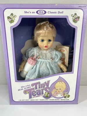 Vintage Ideal Tiny Tears Doll 1982 Blue Polka Dot Dress Bottle Box - Image 1 of 4