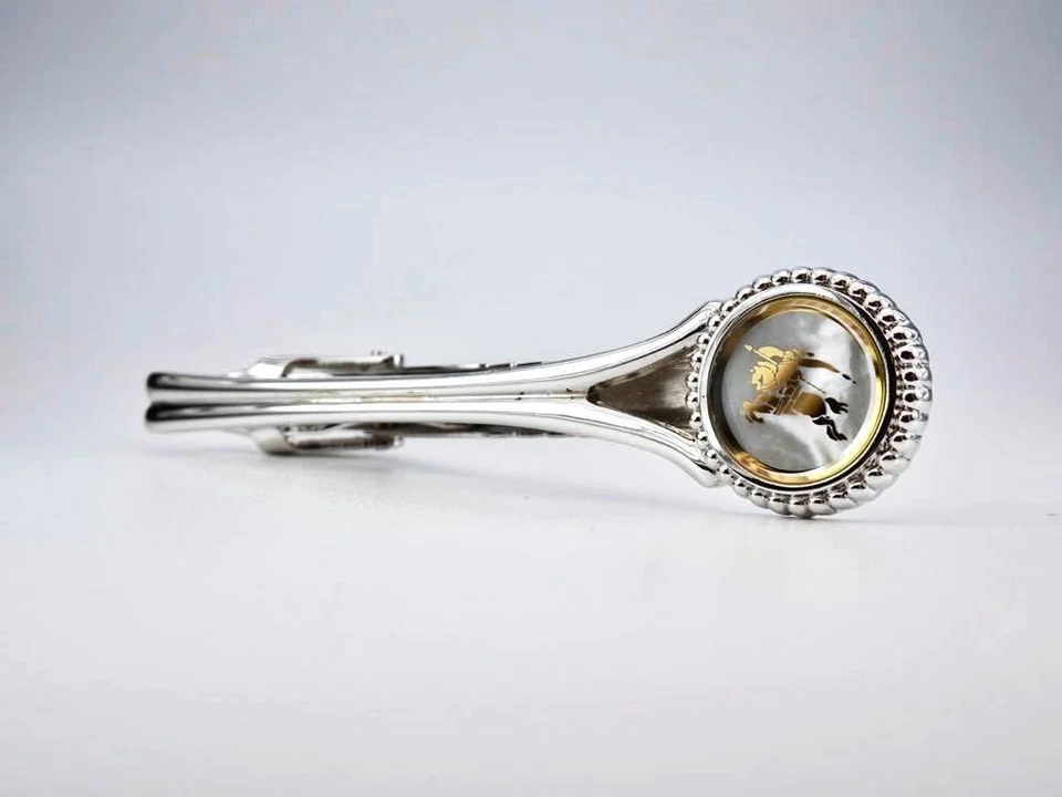Burberry Mother-of-Pearl Shell White Butterfly Circle Horse Logo Tie Pin Tie bar - Image 1 of 4