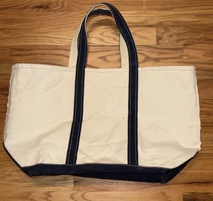 Vtg 90s LL Bean Boat and Tote Open Canvas Bag 22x13 Navy - Picture 1 of 7