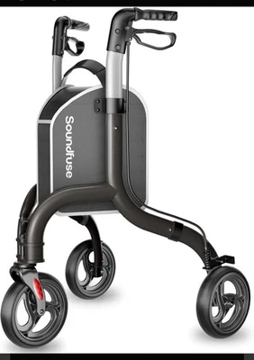 Soundfuse 3 Wheeled Walker. Adjustable, Lightweight, Foldable, New  Black - Image 1 of 4
